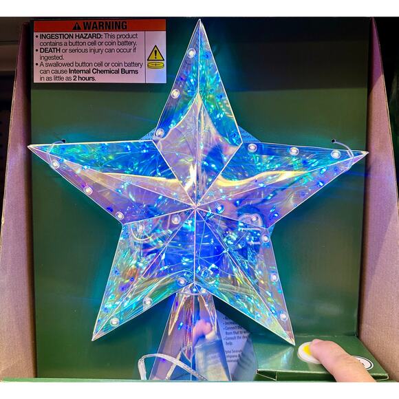 Light Up LED Iridescent 3D Twinkling Star Christmas Tree Topper 12" Multi Lit - Picture 3 of 15
